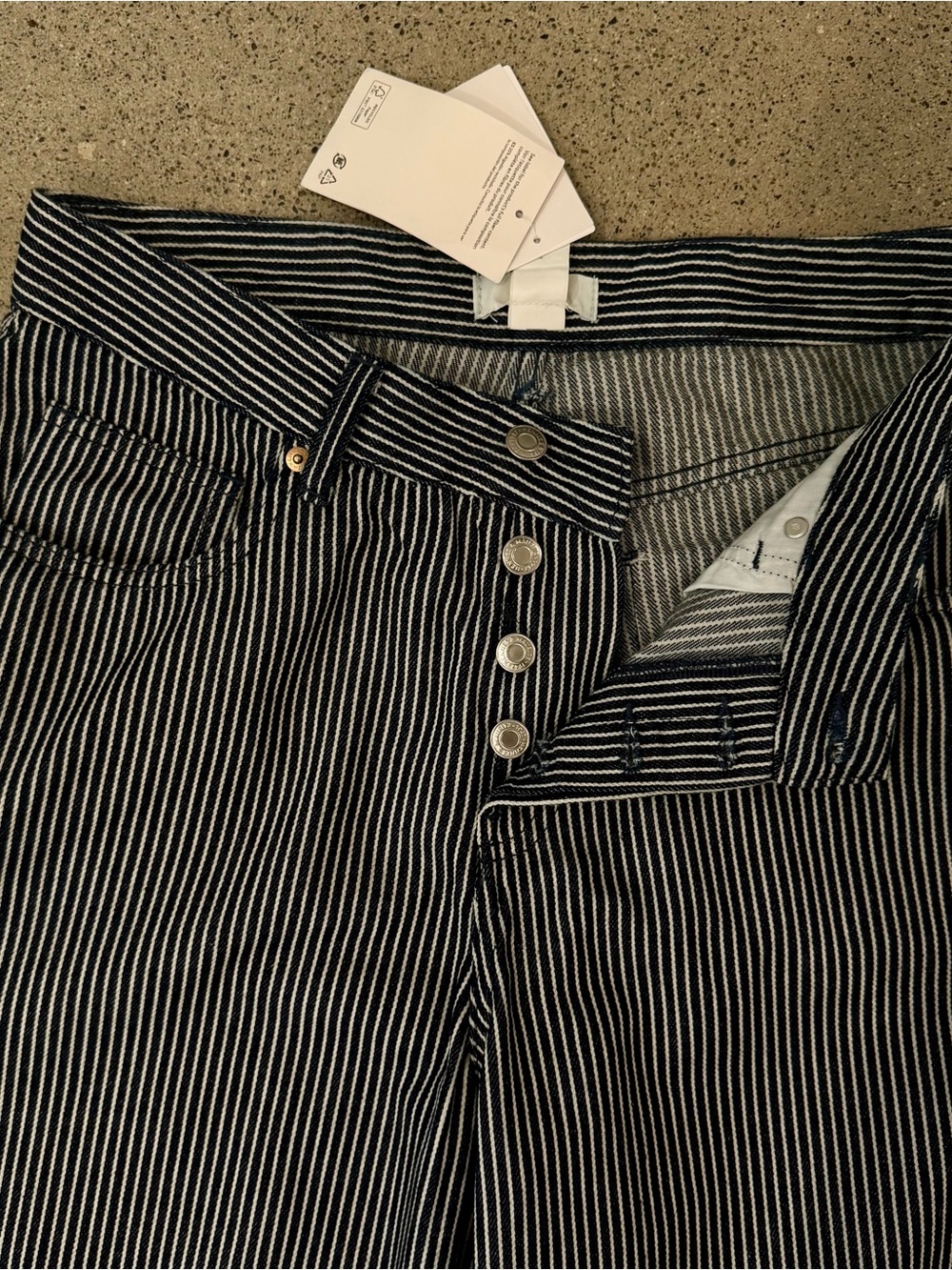 Navy/Cream Off White  Pinstripe High Rise Wide Leg Jeans H&M